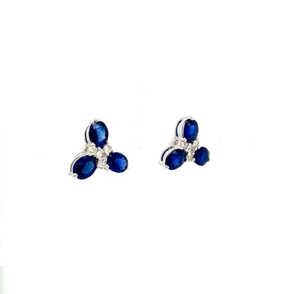Sapphire and Diamond Earring in 14 K White Gold - Picture 2 of 2